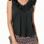 Democracy  Beige Cream Ruffle Neck Soft Linen Ruffle Tank Cap Sleeve Shirt XL Photo 0