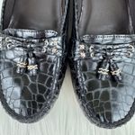 Stuart Weitzman Women's  Genuine Leather Croc Embossed Tassel Loafer Sz 9M Black Photo 1