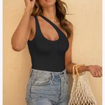 Double Strap One Shoulder Black Bodysuit Top Size M Photo 0