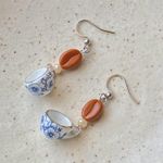Handmade porcelain mug cup & coffee beans unique fun fairy antique style dangle earrings☕️🍃🌀 Photo 3