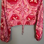 Caroline Constas Pink Tribal Print V Neck Ring Detail Crop Top Long Sleeve Large Photo 8