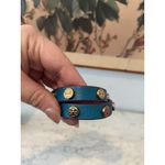 Tory Burch Double Wrap Leather Bracelet Teal Gold Logo Studs Womens Made In USA Photo 1