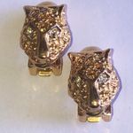 Vintage Gold Tone CZ Rhinestone Panther Clip On Classic Retro Earrings Photo 5