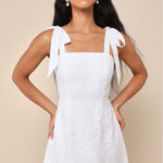 Lulus NWT  Lovable Aesthetic White Embroidered Tie-Strap Mini Dress Engagement S Photo 0