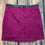 Kensie Women's Pink Lace Mini Skirt Faux Leather Trim Size 6 Party Photo 0
