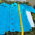 Chico's Vintage Turquoise Cotton Embroidered Denim Jacket Photo 6