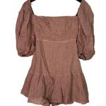 Revolve NWT Rumer Nookie Mia Mini Dress Puff Short Sleeves Open Back Bow Tie S Maple Photo 13