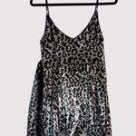 Saylor  Dress Silver Leopard Faux Wrap Mini V Neck Allover Sequin Party Medium Photo 2