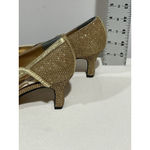 Womans Floral Size 7 Ww Gold Sparkly Glitter Heel Dress Shoe Photo 3