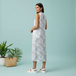 Joie  Paisley Silky Satin Sleeveless Slip Midi Dress Size XL Silver Blue Photo 1