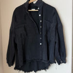 POL Oversized Black Distressed Denim Shacket Jacket – Size M – Raw Hem Photo 0