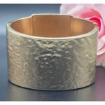 Chico's Wide Statement Hinged Bangle Bracelet Hammered Gold Tone & Cream Photo 0
