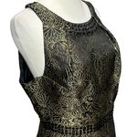 Carmen Marc Valvo Dress 10 Black Gold Floral Brocade Jacquard Beaded Cocktail Photo 2