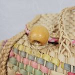 Vintage Woven Straw Seagrass Picnic Basket Bag Cotton Lined Beach Summer Day Out Photo 6