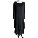Adrienne Vittadini  Black Tiered Midi Dress Pleated Bell Sleeves‎ Size 10 Ribbed Photo 14