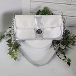 Avon Products Silver Satin Clutch Bag with Chain Shoulder Strap Photo 0