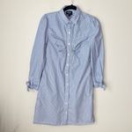 ECI Bow Cuff Railroad Stripe Shirt Dress Button Front Long Sleeves Navy Size 4 Photo 2