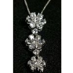 Silver Toned Necklace Three Tiered Flower/Floral Shaped Clear Rhinestone 16" Photo 3