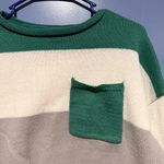 Striped Green and Cream Striped Sweater Large 100% Polyester Photo 1