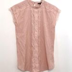 EXPRESS Light Baby Pink Textured Swiss Dot Lace Trim High Neck Coquette Blouse S Photo 0