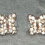 Vintage CZ Butterfly Rose Gold Tone Stud Earrings Pink Photo 0