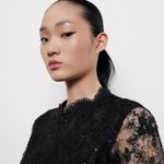 ZARA Black Sheer Mesh Lace Blouse with Sequins Photo 2