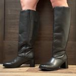 Silhouettes Vintage 90s Black Leather Grunge Square Toe Wide Calf Knee High Boot Photo 1