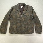 Coldwater Creek  jacket womens L woven teal brown zip up batik art to wear granny Photo 0
