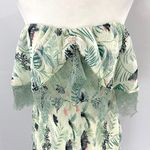 Foxiedox New Lace Ruffle Printed Cropped Strapless Jumpsuit Green Petite Size XS Photo 5