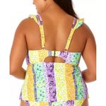 California Sunshine  Printed Flyaway Tankini Top Patchwork Stripe Colorful 0X Photo 1