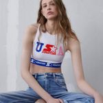 ZARA NWT STARTER 50 USA Crop Top Medium White Red Blue Photo 1