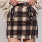 POL ✨ Mini Skirt Size S Brown Tan Plaid Zip Front Flannel✨ Photo 0