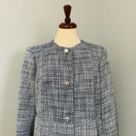 ZARA  New Blue White Round Collar Long Structured Blazer Shoulder Pads Size XL Photo 9