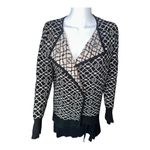 Andrea Jovine  Womens Small Sweater Black Tan Geometric Print Open Front Cardigan Photo 2