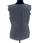 1901 Sleeveless Navy Buffalo Plaid Sleeveless Scalloped Top Blouse Small NWOT Photo 4