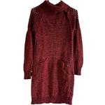 prAna Archer Sweater Mini Dress Cowl Neck Eyelet Ribbed Trim Amber Red XS Photo 1