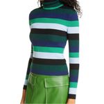 STAUD  Ken Striped Roll Neck Merino Wool Sweater Blue, Black, Green -  Medium Photo 1