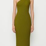 ZARA Green Rib Knit Sleeveless Asymmetric One Shoulder Midi Bodycon Dress Sz S Photo 0