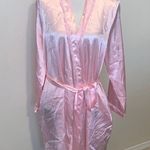 Morgan Taylor  Pink Satin Robe Ruffle Pockets Belt Tie Photo 0