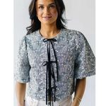 In the Beginning Womens Bria Tie Front Gingham Embroidered Blouse Black Size Lar Photo 0