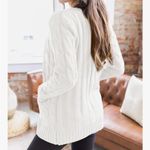 Women's White Cable Knit Cardigan Sweater Photo 4