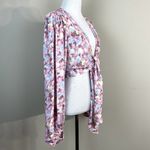 Petal + Pup Kelsey Top Womens 2 Pink Floral Cropped Long Sleeve Tie Topper New Photo 10