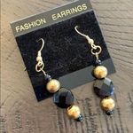 Womens Beaded Dangle Earrings Gold Black Fish Hook Fashion Jewelry Photo 0