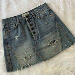 We The Free Free People Distressed Button Fly Denim A-Line Skirt Size 27 | 4 Photo 0