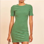 Reformation Kendy Knit Ribbed Stripe Green White Crewneck Mini Dress Small Photo 6