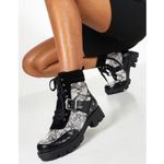 Boohoo Platform Combat Boots Lace Up Snake Print Sz 8 Steampunk Goth Whimsigoth Photo 0