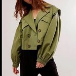 Free People NWOT  Looking Glass Cropped Trench Coat in Loden color Small Photo 3