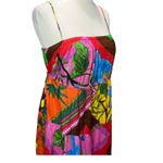 Farm Rio Palila Midi Dress XS Red Pink Tropical Fringe Patchwork Boho Resort Photo 2