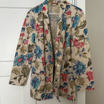 Worthington  Beige Blazer with Blue and Red Floral Pattern Photo 0