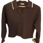 SO  Brown V-Neck Sweater with White Collar Photo 0